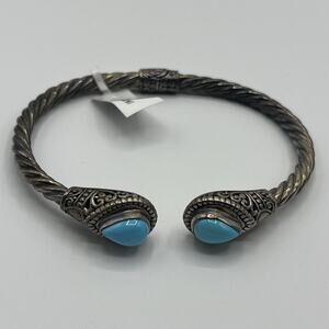 STERLING SILVER 925 Twisted Cable Cuff Bracelet SLEEPING BEAUTY TURQUOISE ENDS